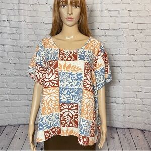 NWT New Sigrid Olsen Linen Patchwork Short Sleeve Top Size 2X